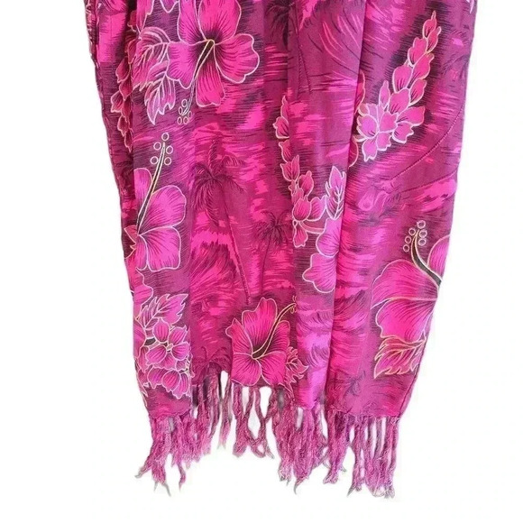 Indocraft Imports Indonesian Hibiscus Print Fringed Smocked Sleeveless Dress - Picture 3 of 7